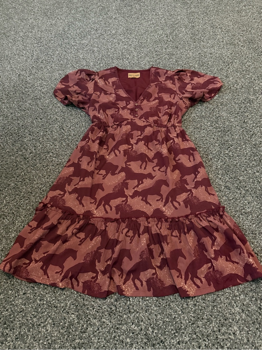 RedHead Burgundy Horse-Print Mini Dress with Ruffle Hem
